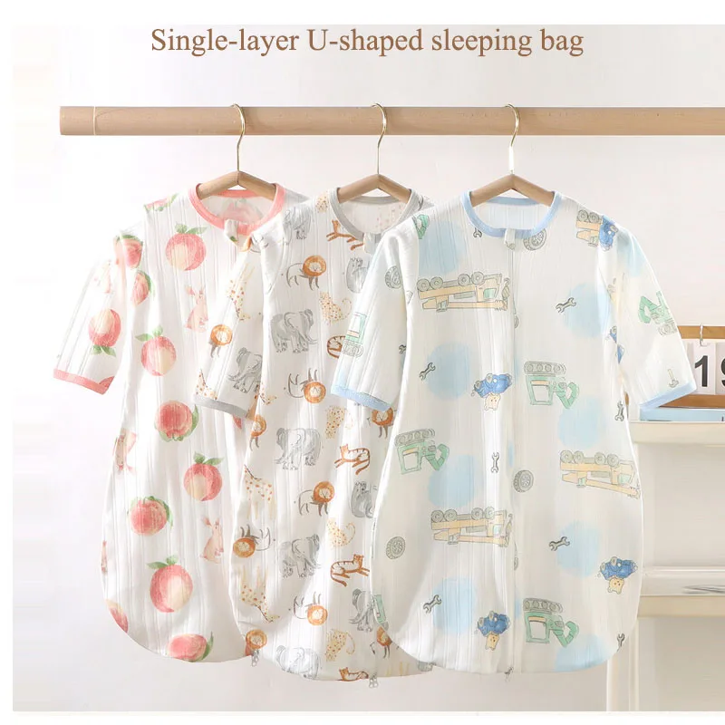 

Детский спальный мешок 80-100 см с короткими рукавами и мультяшным принтом, противоударная одежда, двусторонняя молния, свободная, удобная, четыре сезона