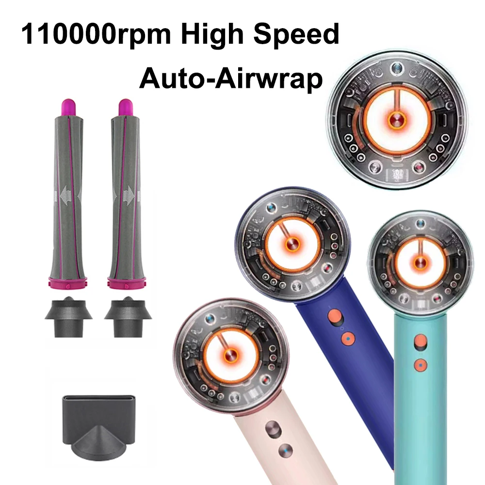 Professional 3 in 1 Hair Dryer Automatic Temperature Control High Speed Negative Ions Blow Dryer with 2pcs Auto-Wrap Curlers