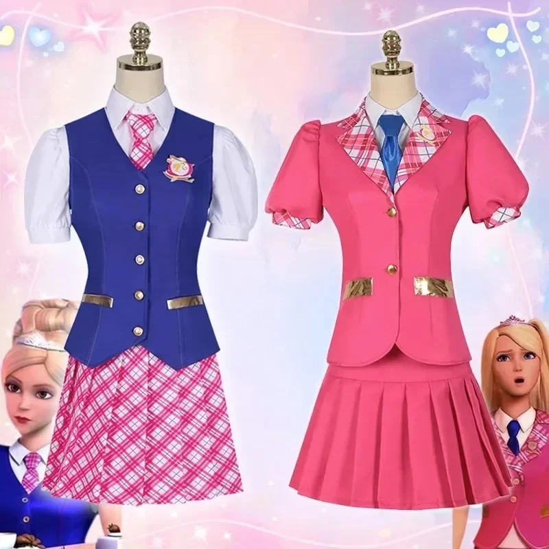 

Delancy Wen COS Outfit Movie Barbiee Cosplay Costume Halloween Princess Dress Women School Uniform Top Skirts Carnival Party