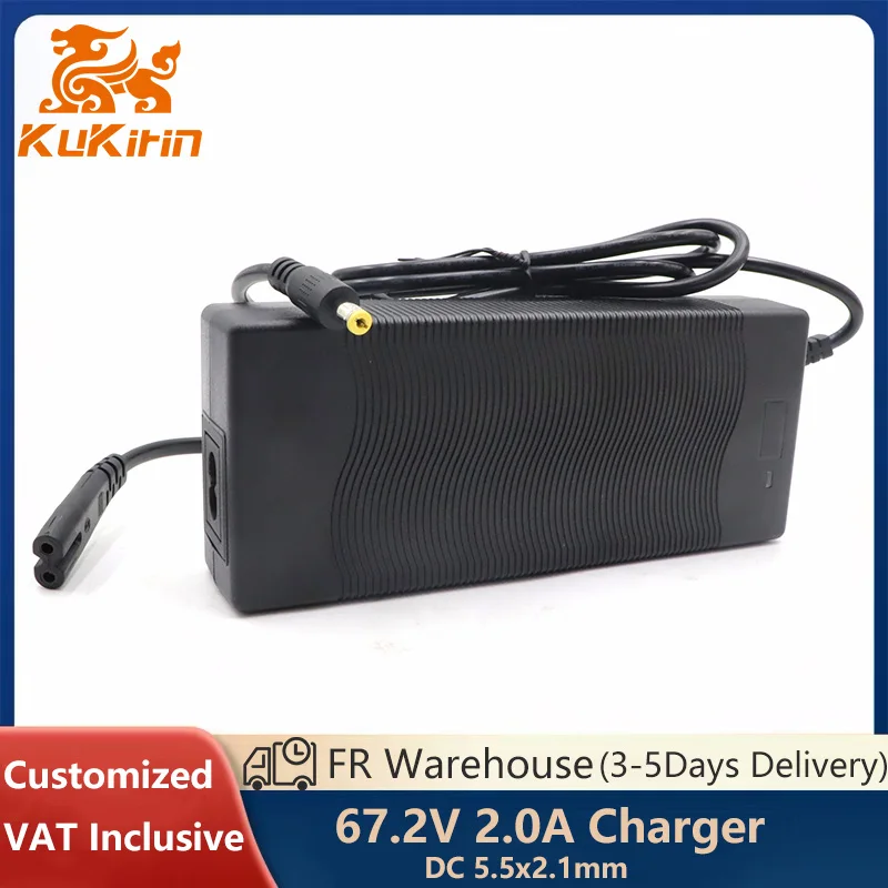 Chargeur 67,2V 2,0A pour trottinette électrique intelligente Kukirin G4 134,4W avec connecteur DC 5,5x2,1mm, accessoires pour trottinette électrique