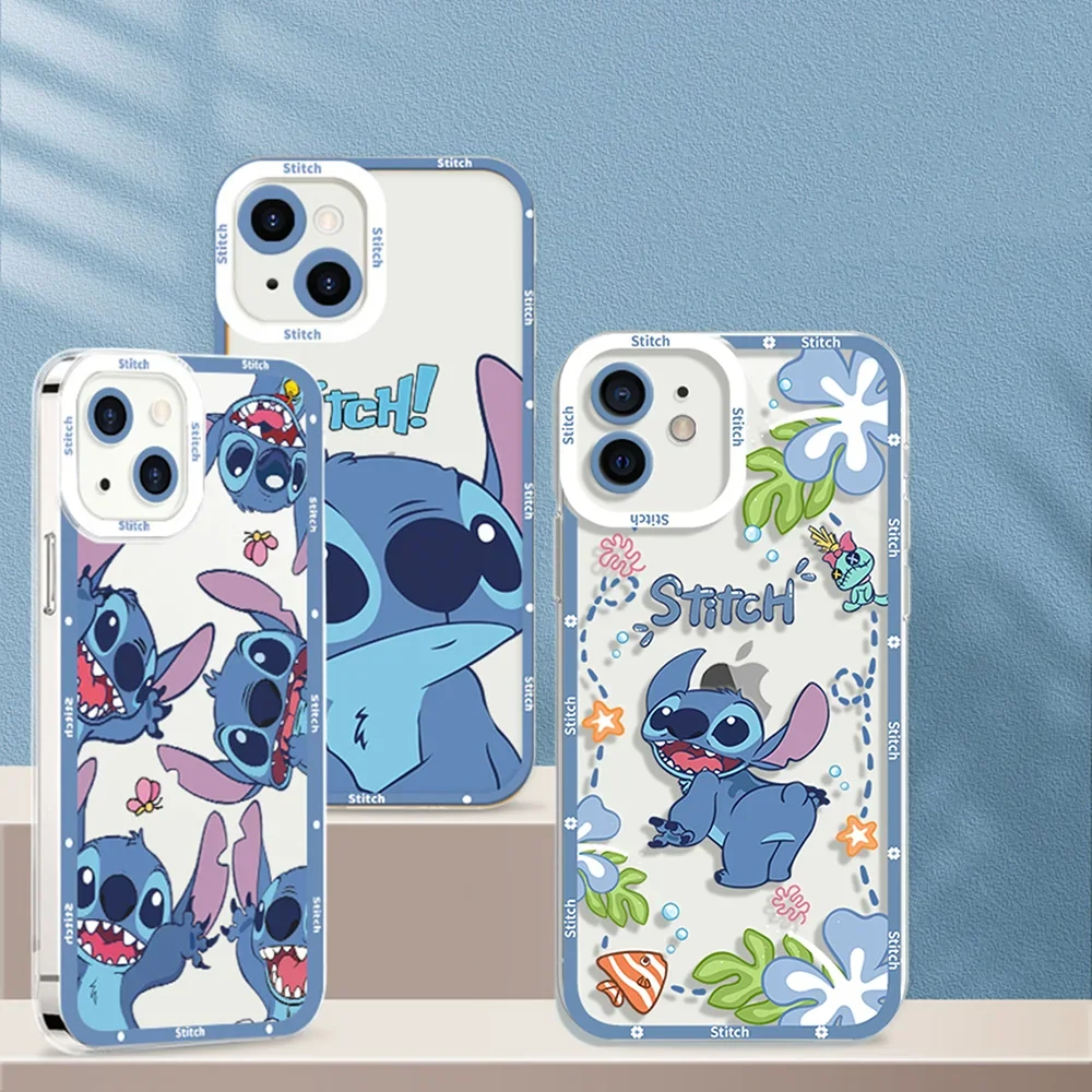 Cartoon Lilo Stitch Cute Phone Case For Iphone 14 15 12 13 Mini 11 Pro Max Xs XR 6 6s 7 8 Plus Transparent Soft Disney Cover