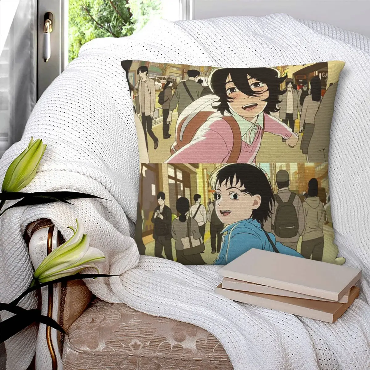 

Наволочка для подушки с аниме-принтом Look Back, квадратная, для дома, дивана, гостиной