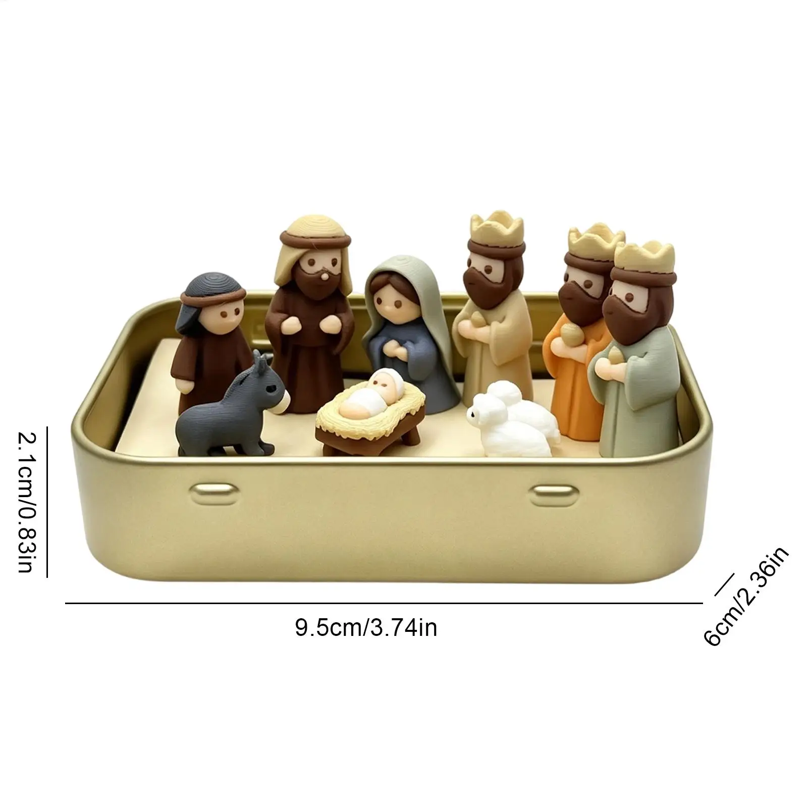 Miniatur-Krippenszene 3D-Druck Religiöse Figuren Blechdose Weihnachtsdekoration Krippenset Heim-Bücherregal Schreibtisch-Regal-Deko – Detail 9