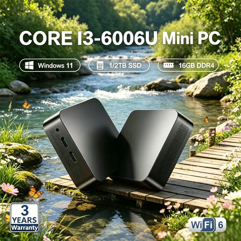 

Core I3-6006U Compact Mini PC Win11 Pro 32GB RAM 1TB/2TB SSD 4K Visual WiFi6 BT5.2 Multifunctional Home Office Laptop