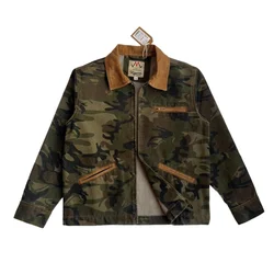 Heavy American patchwork camo cotton canvas wash Spring and autumn male retro casual lapel jacket lovers