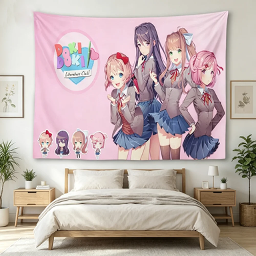 DDLC Characters Anime Tapestry Cute Wall Art for Home And Room Decorations - Ideal for Fans of Anime