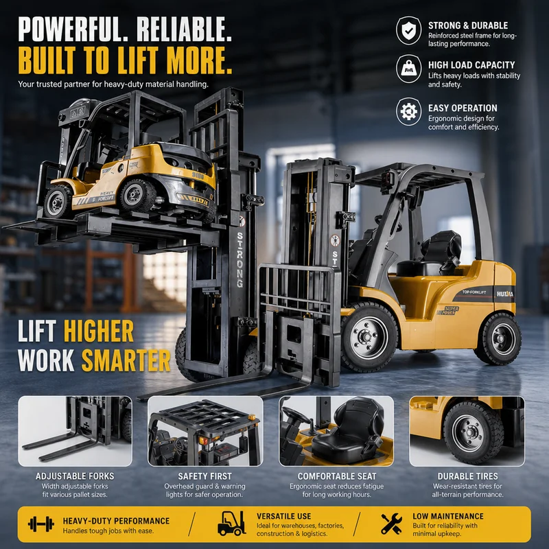 Hui Na Alloy Remote Control Forklift Electric Large Engineering Vehicle Model Detachable Mechanical Head Adult Hobby Birthday