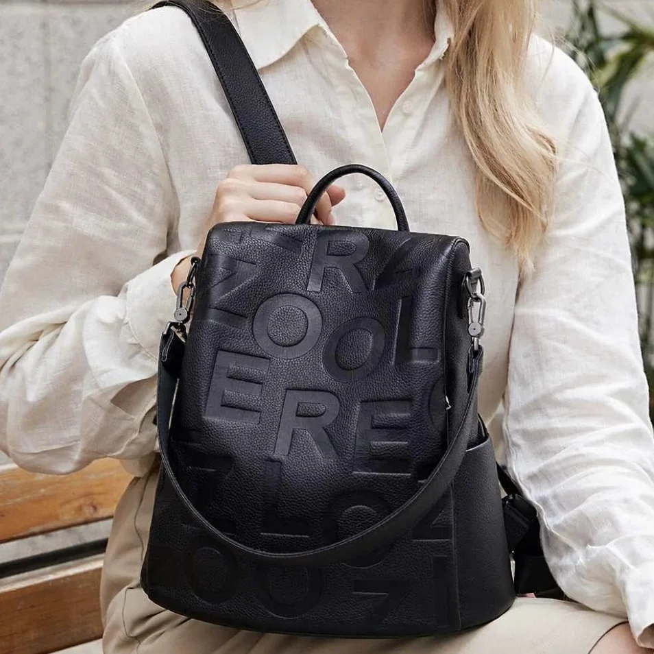 2026 Top 100% Genuine Leather Backpack Letter Pattern Black Women Fashion Large Travel Bag Designer Business Bag Need #lt336