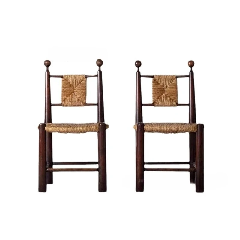 

Solid wood rattan dining chair grass rattan home bed and breakfast cafe leisure rattan back chair