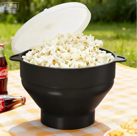 1pc Microwave Popcorn Maker-3L Large Capacity,Foldable Silicone Bowl,BPA-Free & Dishwasher Safe, Perfect for Family Movie Nights