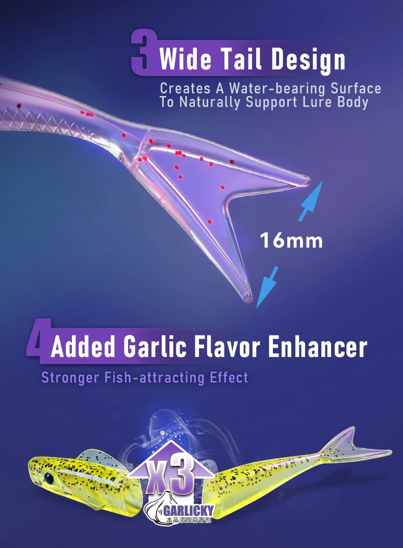 Kingdom Sinking Buckle Wings Soft Lure 100mm 4.2g Drop Shot Rig Soft Swimbait Split Tail für Bass, Forelle, Hecht, Zander, Pesca – Detail 6