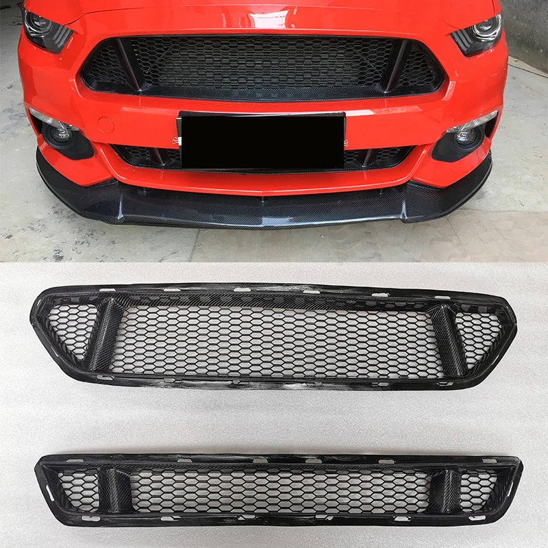 

Real Carbon Fiber FRP Car Front Bumper Mesh Grille Grills For Ford Mustang 2015-2017 Car Styling Intake Mesh FRP