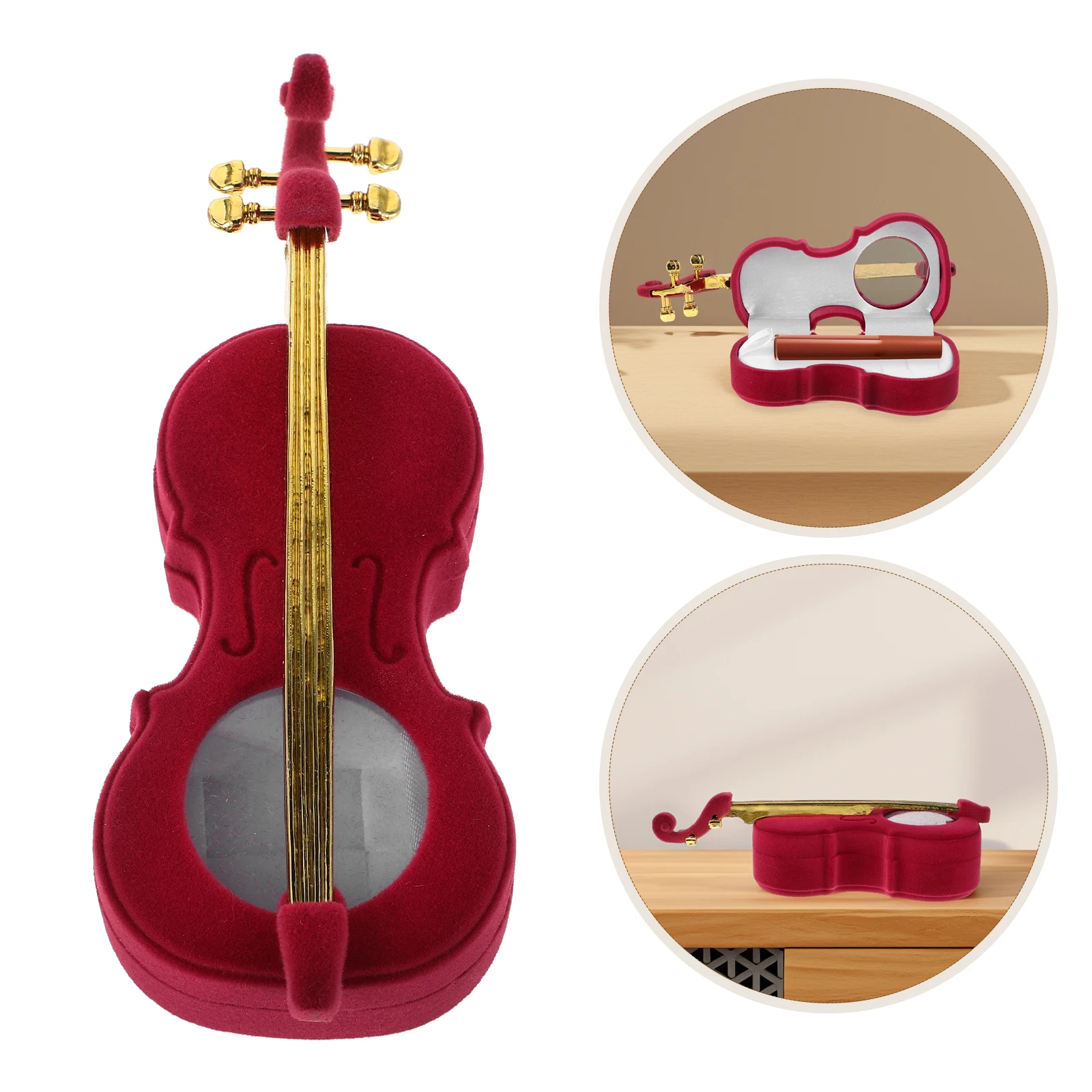 

Ring Violin Jewelry Box Organizer Earrings Trinkets Storage Case Supply Necklace Rosy Holder