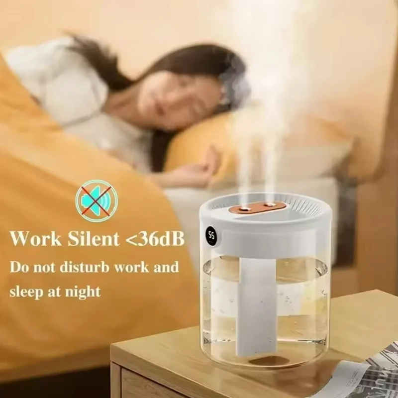 2L مرطب رذاذ مزدوج USB هادئ غرفة نوم مكتب سطح المكتب ناشر صغير مع شاشة LED رقمية ضوء الليل للمنزل
