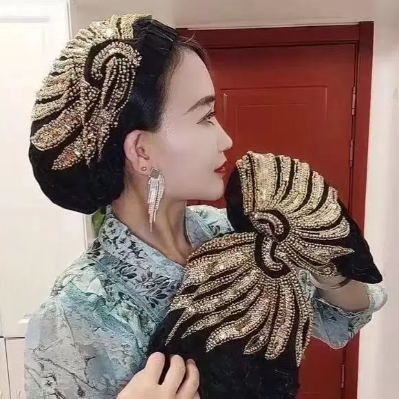 Phoenix‑tail style headband hat, wide elastic hair‑covering beanie for women, decorative hat for home and outdoor use