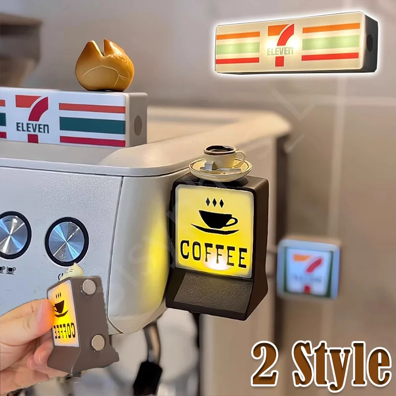 Coffee Shop Magnetic Refrigerator Stickers LED Convenience Store Light Plate Sign Mini Coffee Station 711 Light Box Decorations