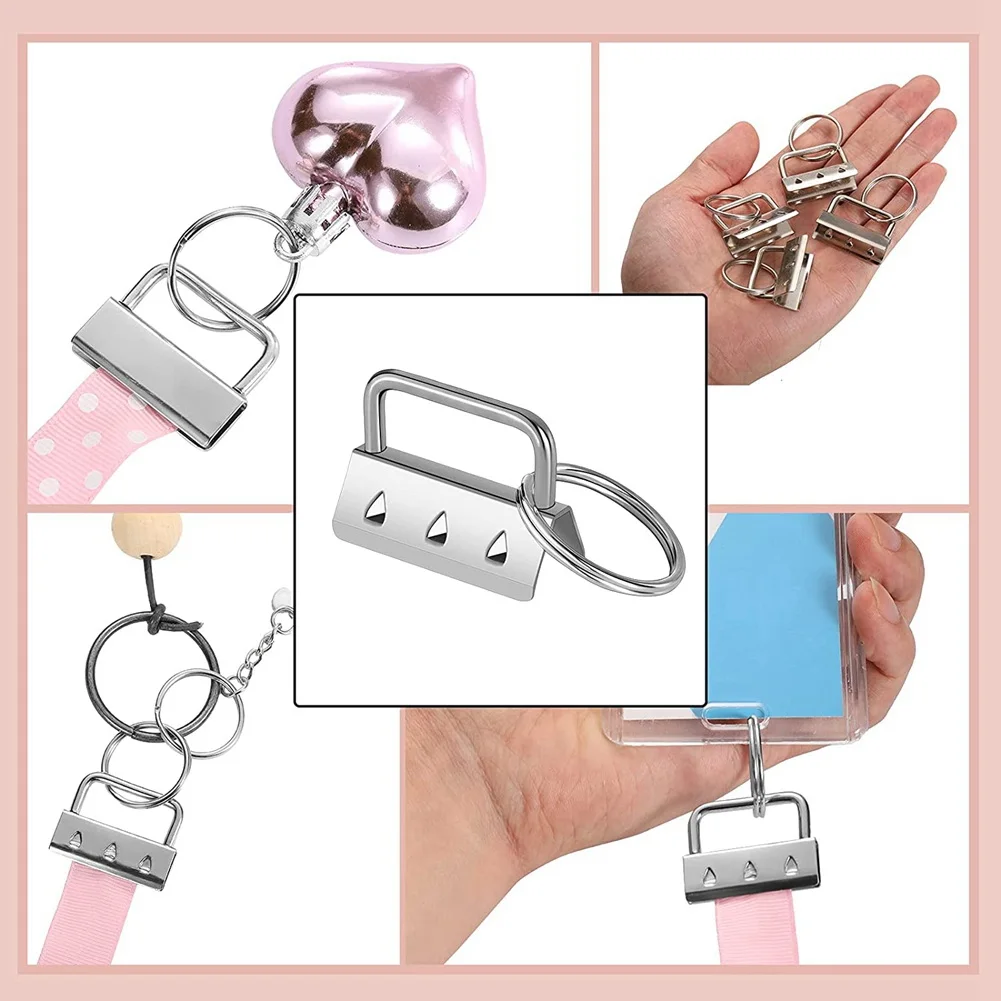 A20I 50Pcs Key Fob Hardware with Split Rings Set Tail Clips for Wristlet Clamp Lanyard Keychain DIY Tool with Ring