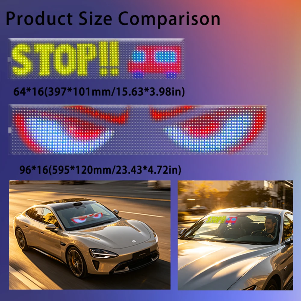 Smart APP+Remote Dual-Control LED Windshield Strips – 39.7/59.5cm USB Programmable Car Accent Lights for Night Driving