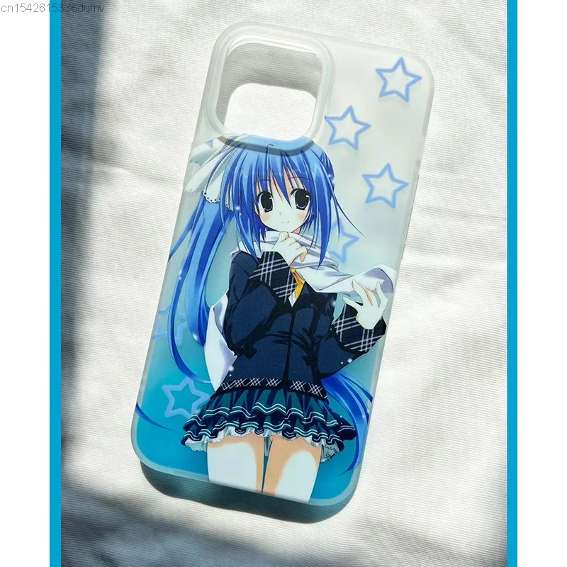 Kawaii Anime Blue Girl Cute Star Graphic Phone Case For iPhone 16 15 14 13 12 11 Pro Max Plus Y2K Cartoon Harajuku Fun Cover