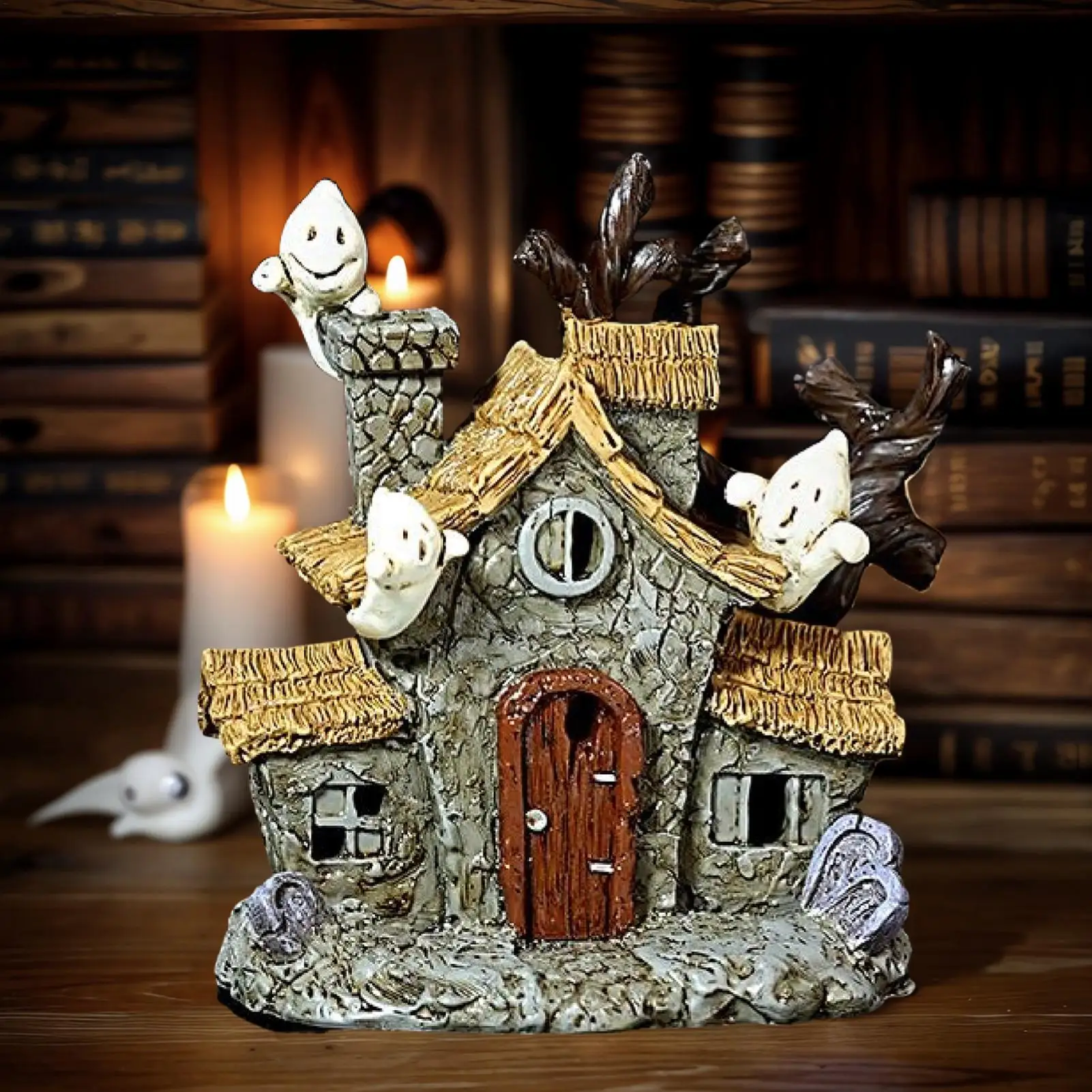 

Фигурка дома с привидениями, смола с подсветкой, жуткий дом, 5,3 дюйма, светящаяся фигурка, статуя с подсветкой, ручная роспись, скульптура для Хэллоуина