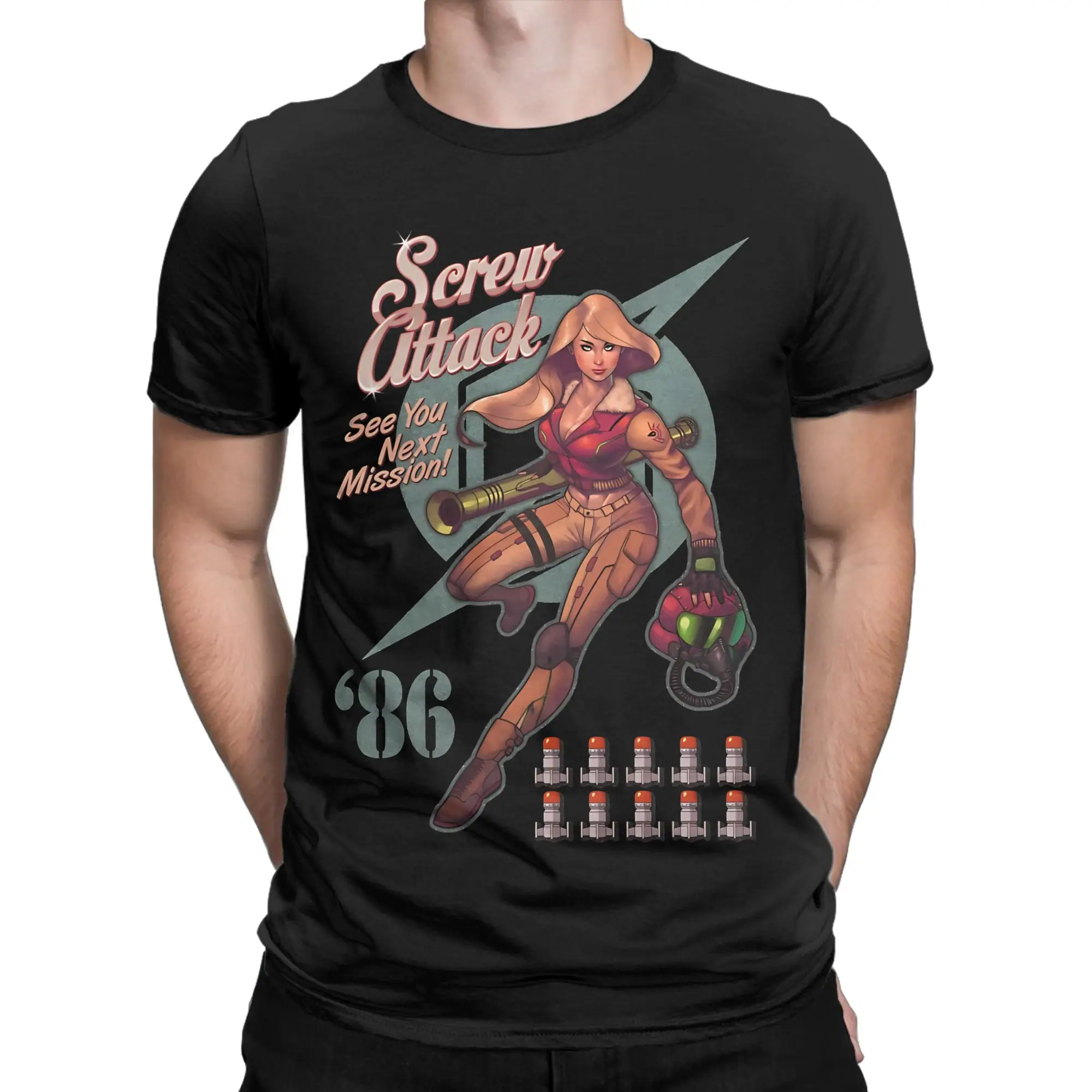 Bounty Hunter  Classic Metroid Funny Graphic 100% Cotton T-Shirt Tees Tops For Men