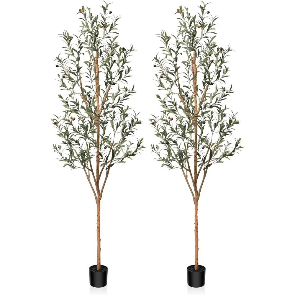 

Artificial Olive Tree 7FT Tall Faux Silk Plant for Decor Indoor Fake Potted Tree with Natural Trunk and Lifelike Fruits, 2 Pack