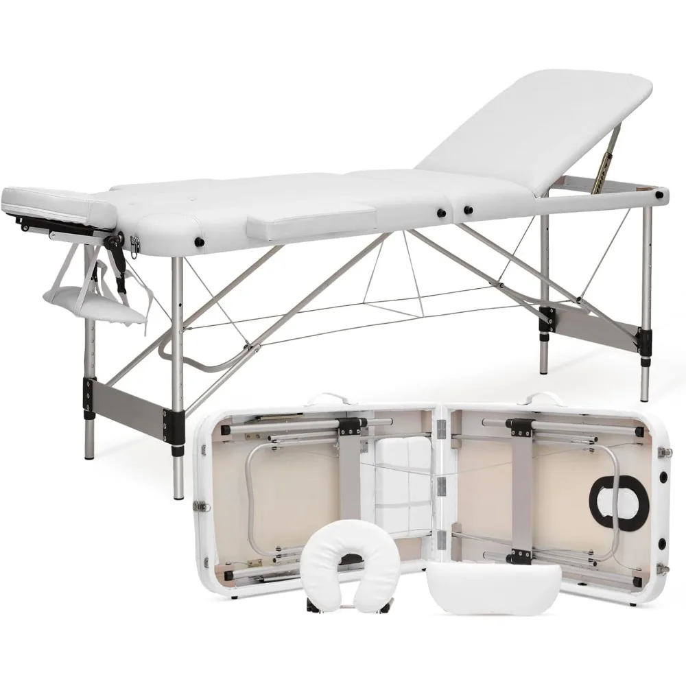 

Massage Table 3 Fold Portable Massage Table 82" Massage Bed Height Adjustable SPA Bed w/Carry Case Aluminum Alloy Fram Foldable