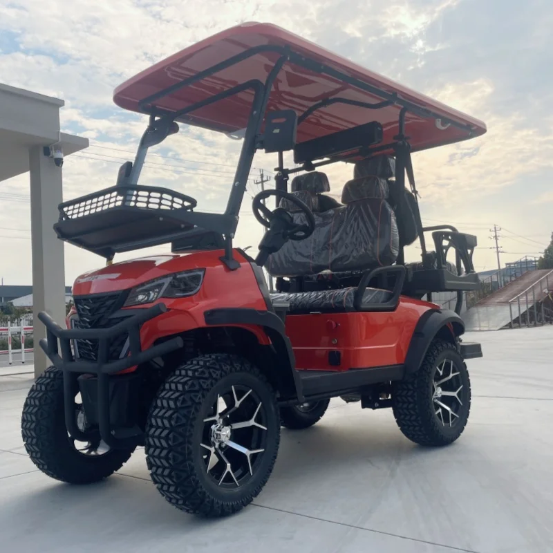 Electric Golf Cart Off Road All Terrain For Resort Hotel Golf Cart Folding Seats Bumper Front Basket Sound Bar 14 Inch Wheel
