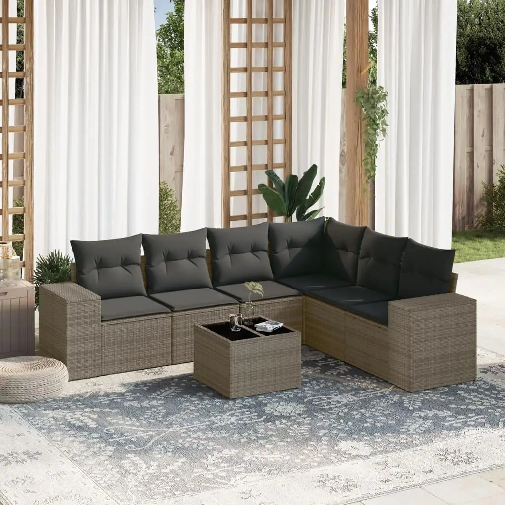 

Garden Sofa Set Gray PE Rattan Powder Coated Steel Tempered Glass Coffee Table
