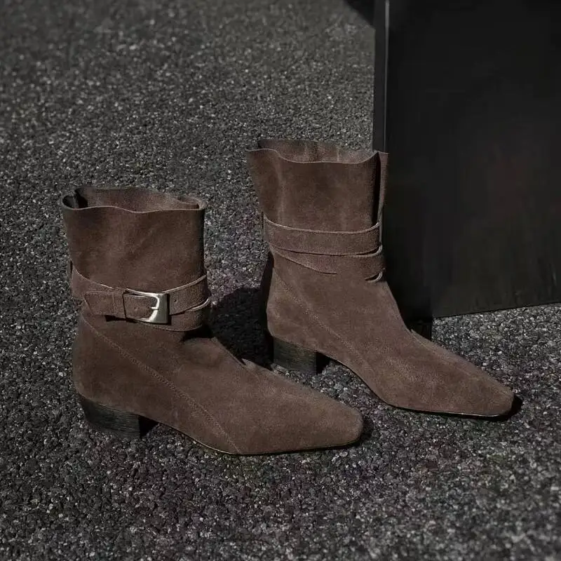 Elegant Women Ankle Boots New Fashion Heeled Shoes Winter Trend Chunky High Heels Shoes Dress Party Boots Woman Pumps Botas