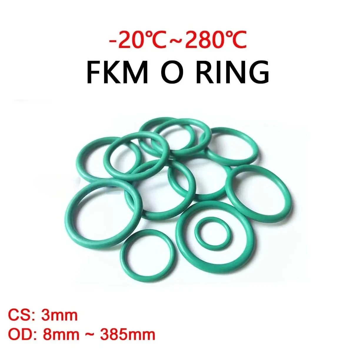 

FKM Green Fluorine Rubber O Ring CS 3mm OD 8mm ~ 385mm O-Rings Sealing Gasket Washer Oil Resistant Acid & Alkali Resistant