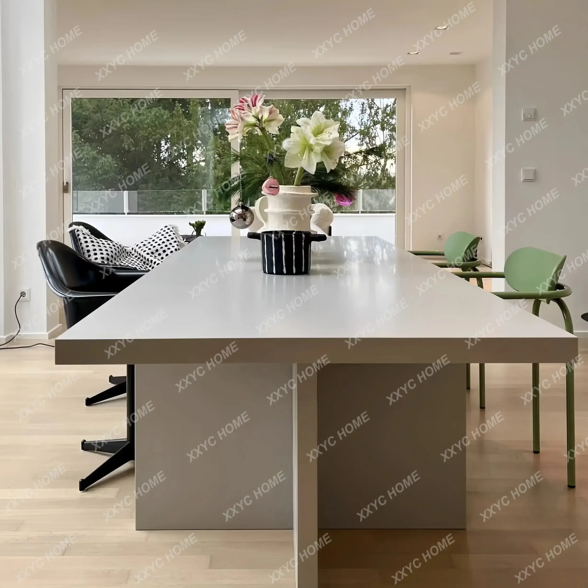 Solid wood square dopamine contrasting color dining table office conference table household desk