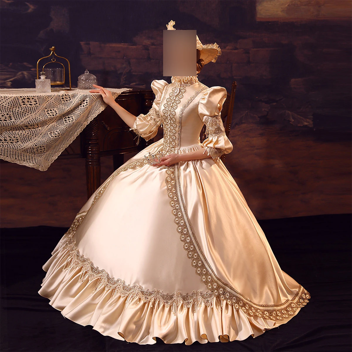 GUXQD Magas légnyomású levegő Láncfonal Udvarlás Rokokó Barokk marie antoinette golyós Bor színe 18 Évszázad Felújulás victorian dresses Maskara Bor színe