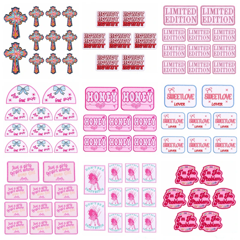 10 pcs/lot Wholesale Pink Series Phrase Applique/Embroidery Patch Iron On Patches For Clothing Thermoadhesive Patches On Clothes
