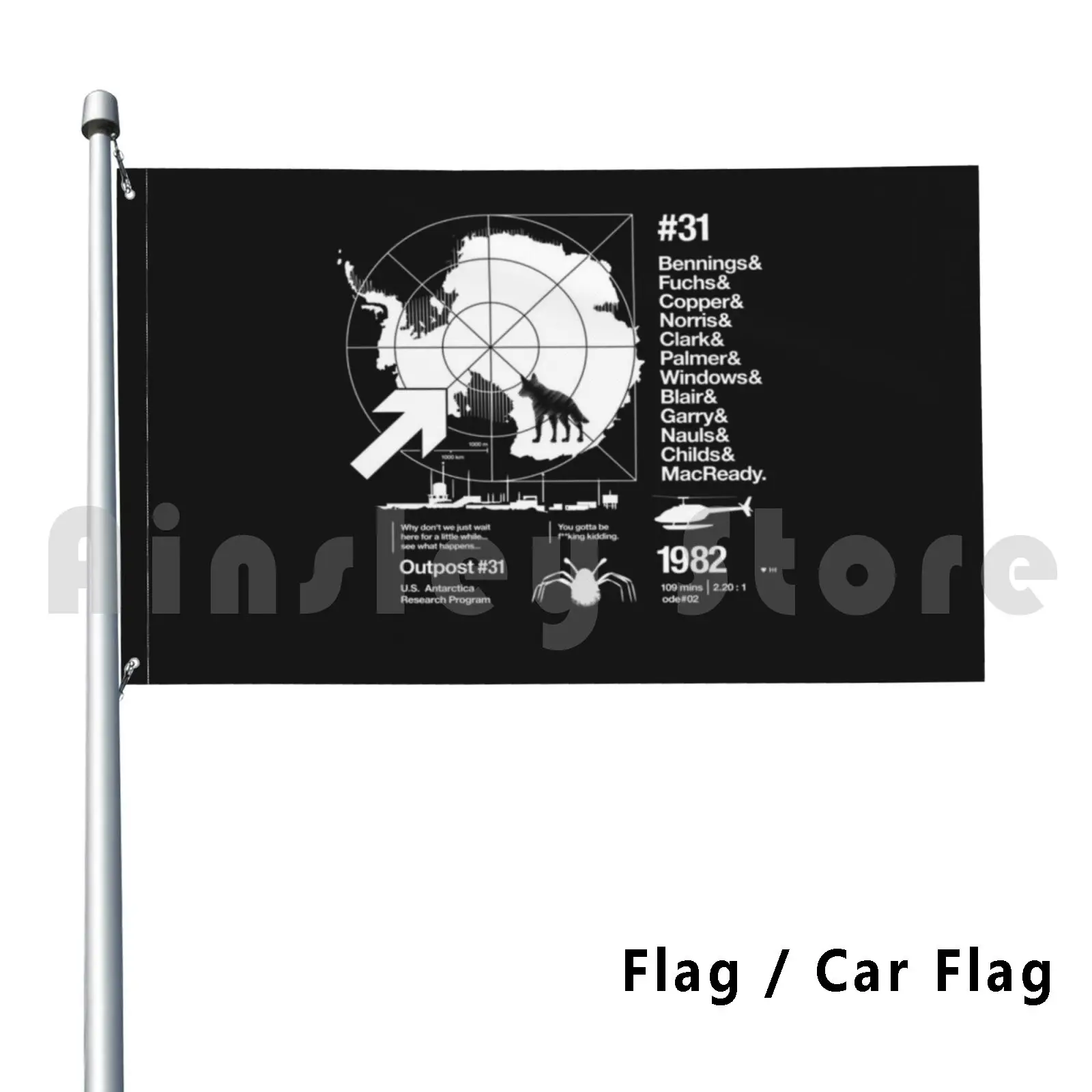 Ode #02 Flag Car Flag Funny The Thing John Carpenter Film Horror 1982 Graphic Vector Cool Retro Type