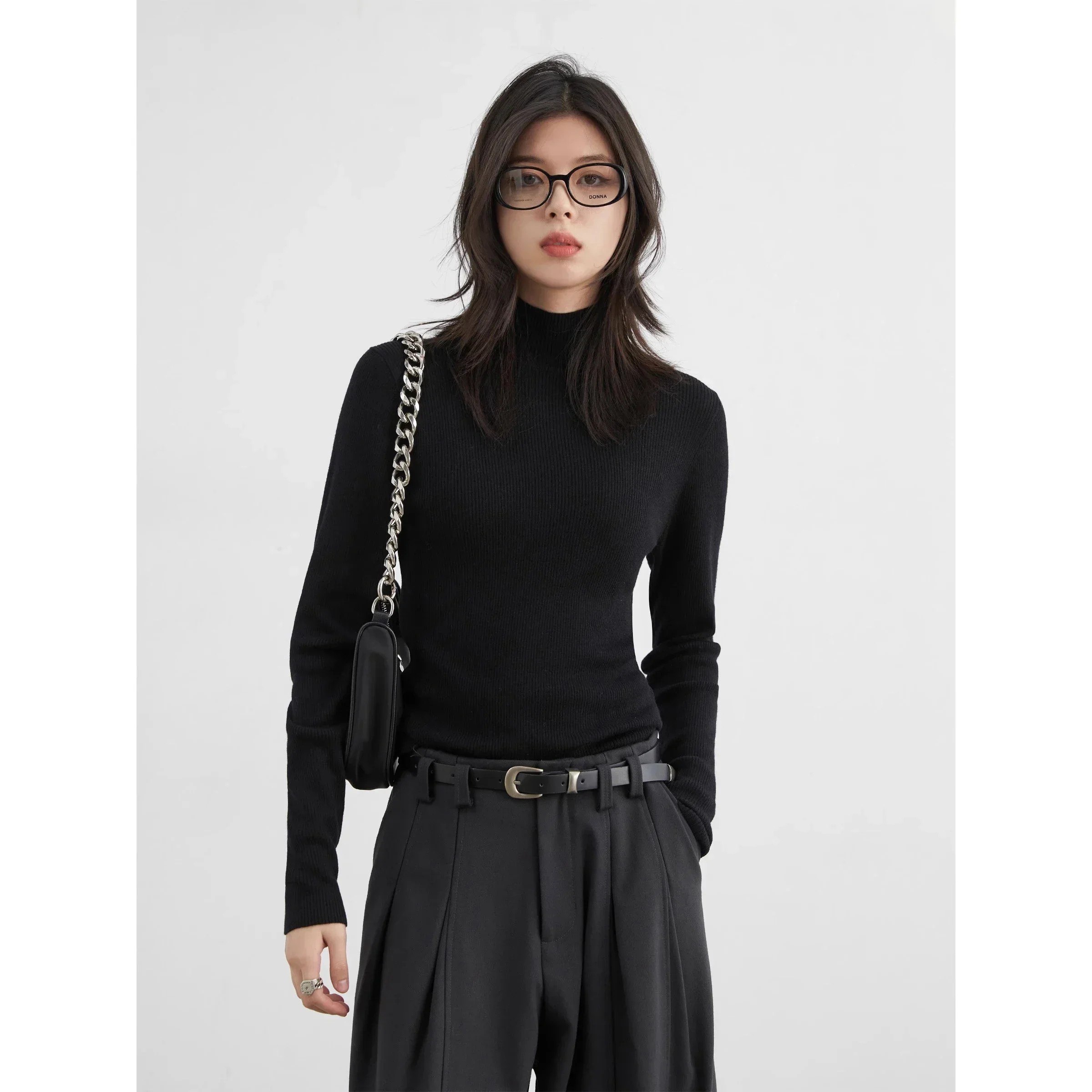 CHIC VEN Women Pullovers Korean Solid Basic High Neck Long Sleeved Slim Fit Sweaters Female Knitted Tops Autumn Winter New 2025