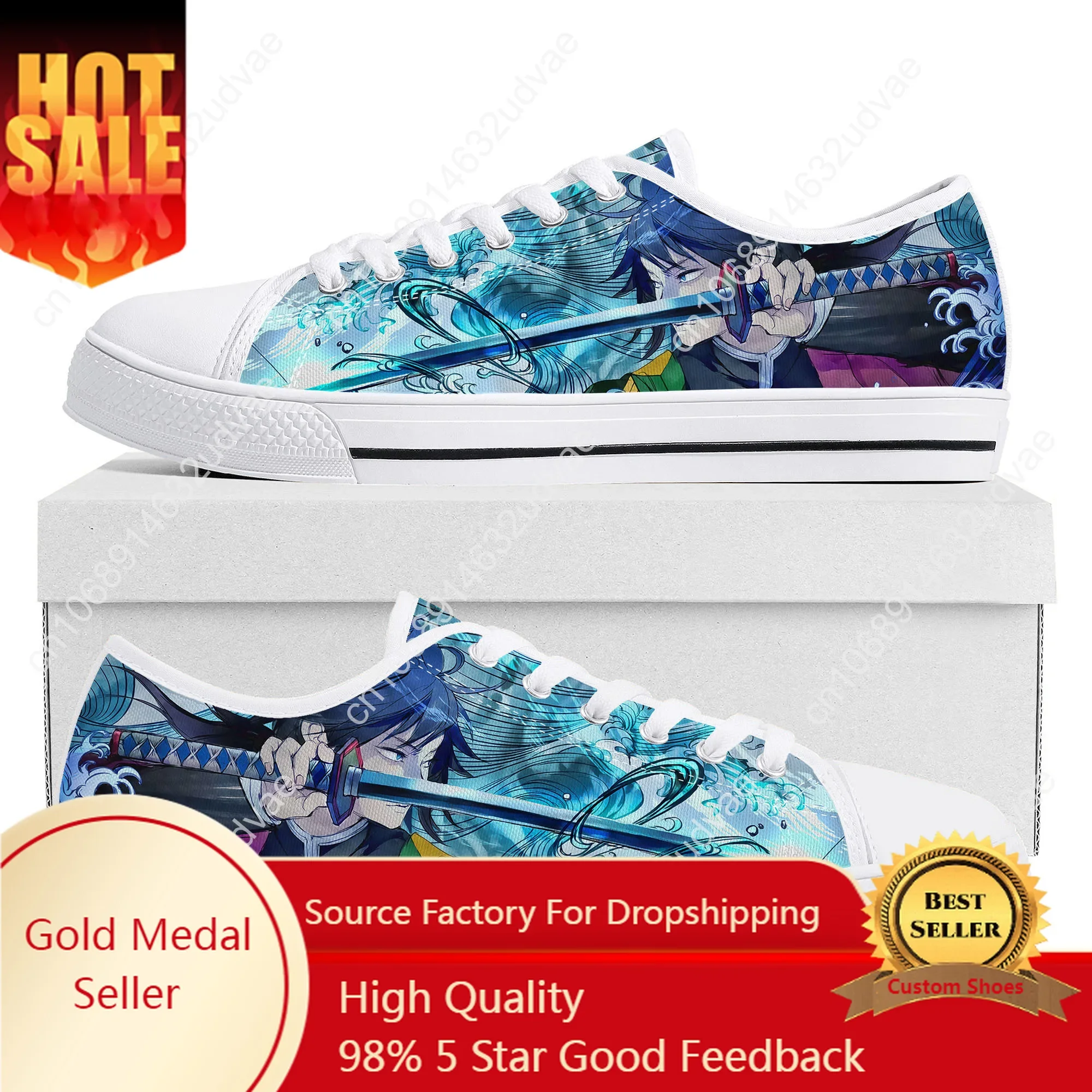 

Japan Anime Cartoon Giyu Tomioka Water Pillar High Quality Low Top Sneakers Mens Womens Teenager Canvas Couple Shoes Custom Shoe