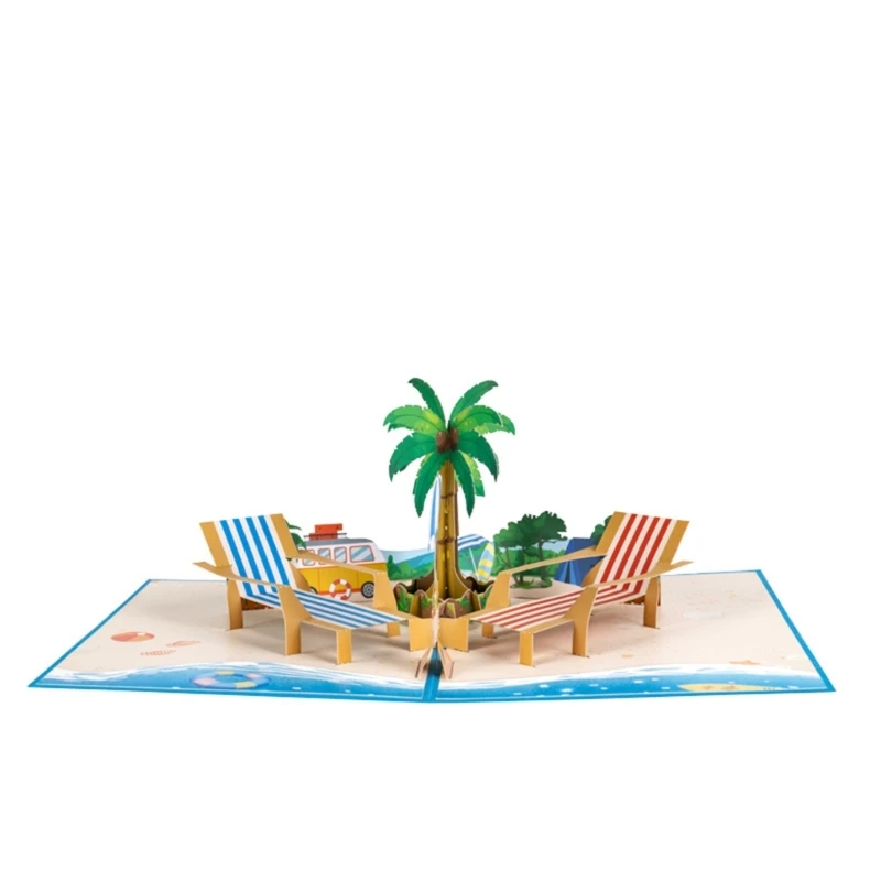 3D Popup Card Ocean Beach Palms Tree Vacation Greeting Card for Anniversary Fathers Day Birthday Retirement Card Gift