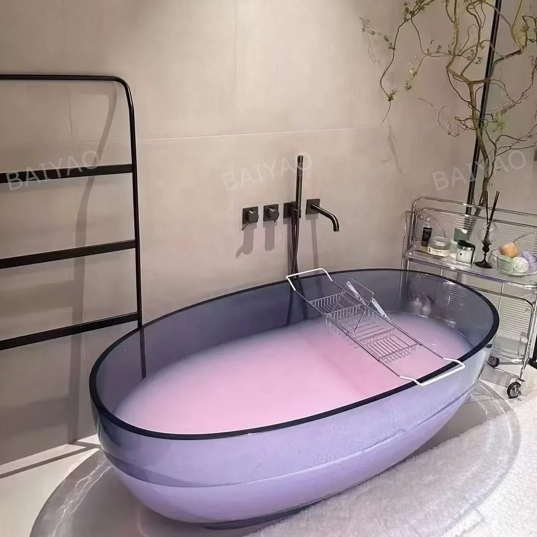 

Colorful Bath Luxury Crystal Transparent Tub Customized Size Resin Soaking Bathtubs Whirlpools Crystal Stone Bathtub