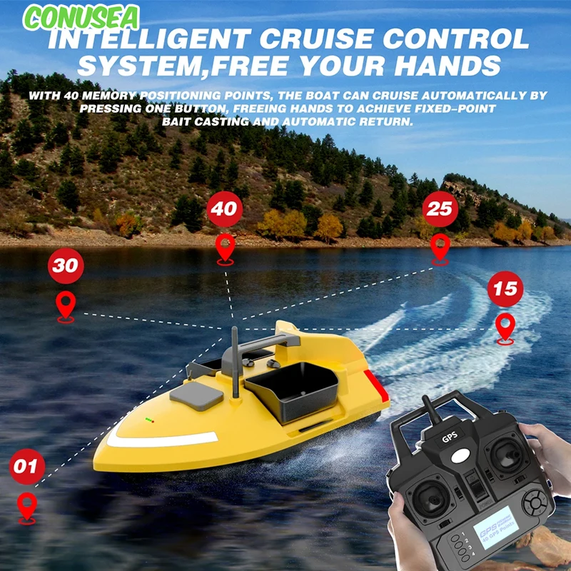 

Fluorescent RC Bait Boat 500m Nest Ship Intelligent 40 Points GPS Location Multi-warehouse Fishing LED High Speed Boats toys boy