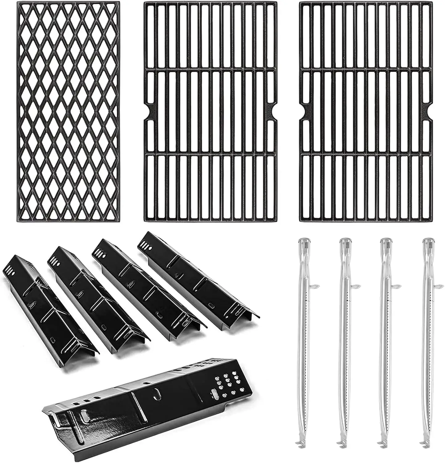 

Grill Replacement Parts Kit for 3/4/5 Burner Grills, Porcelain Steel Heat Plates, Stainless Steel Burner Tubes & Cooking Grates
