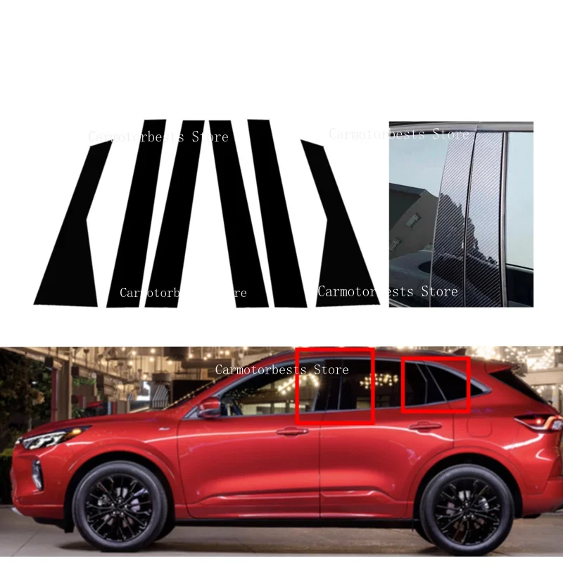 Fit For Ford Escape 2020 2021 2022 2023 6pcs Silver Carbon Glossy Black Pillar Posts Door Decor Window Trim Sticker Cover Decal