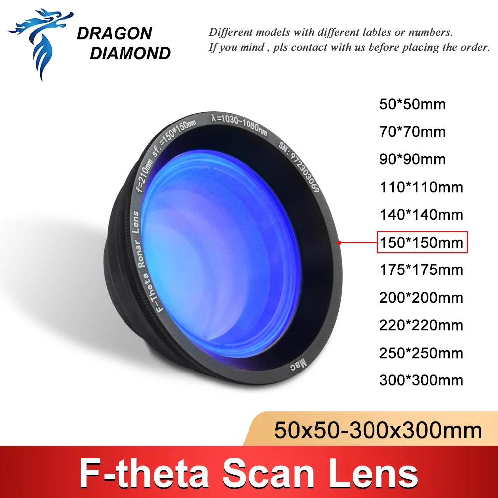 F-theta Field Scan Lens 1064nm 70x70-300x300mm F100-420mm for 1064nm YAG Optical Fiber Laser Marking Machine Parts