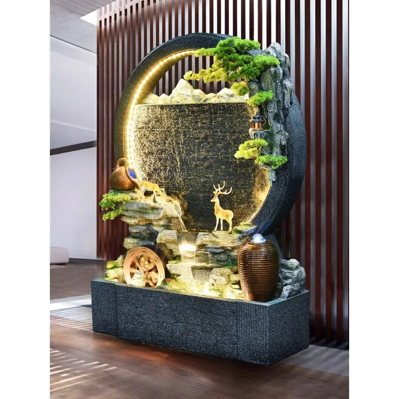 Flowing fountain rockery water curtain wall living room office courtyard decoration floor landscape ornament