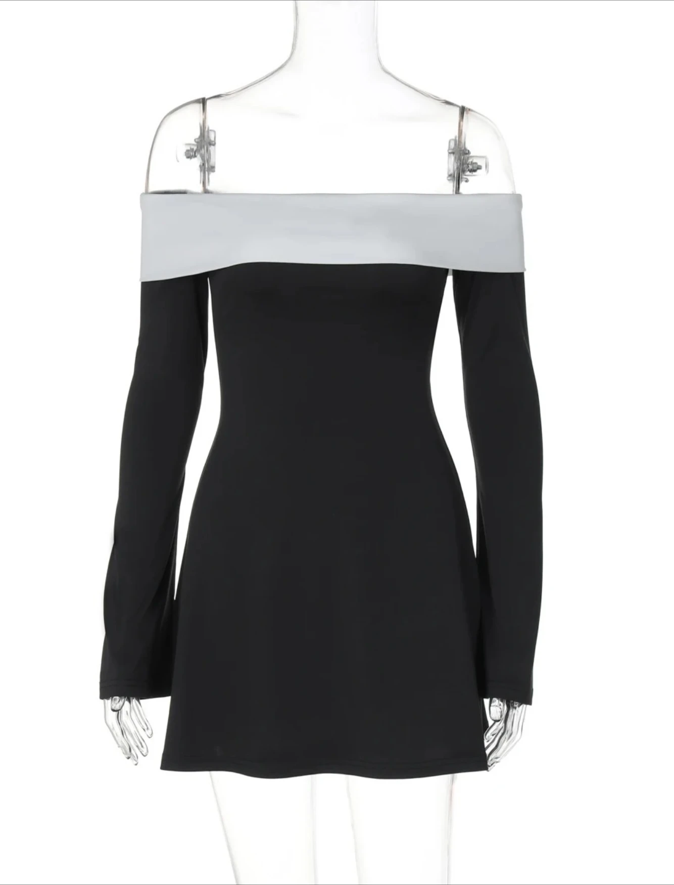 Schouder lange mouwen slanke mini-jurk dames sexy elegante outfit prom verjaardagsfeestje clubwear lentejurk