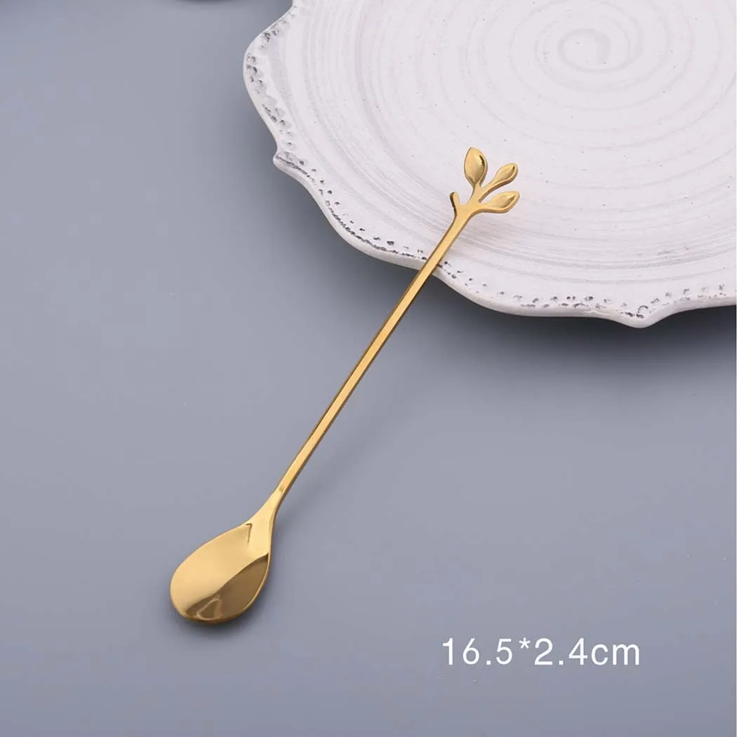 Dessert Spoon Teaspoon 1pc Appetizers Cocktail Coffee Creative Cute Desserts Leaf Metal Mini Cake Stainless Steel