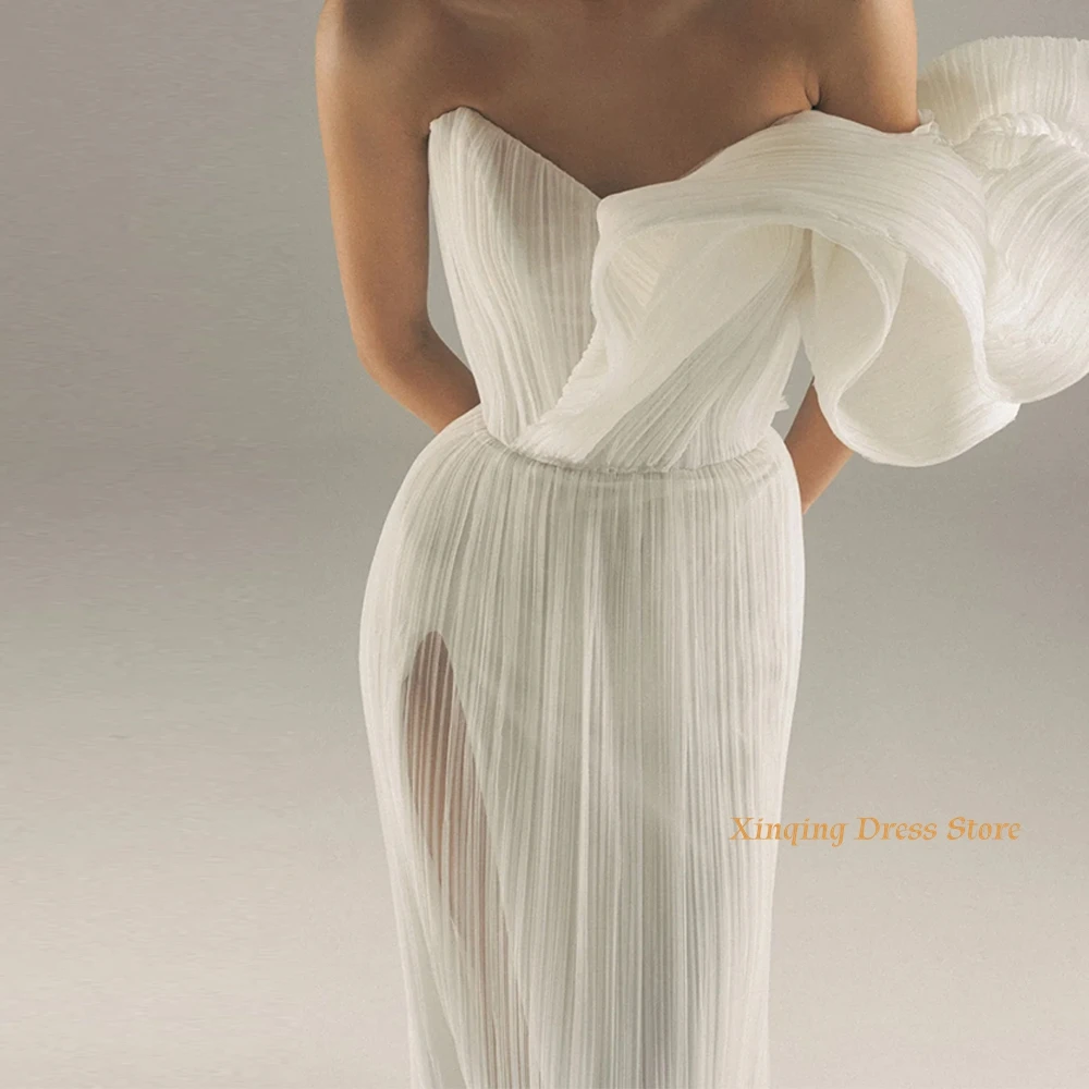 Bohemian High Split Wedding Dress Simple One Shoulder Sleeveless Customized Evening Dresses Sweep Train Special Occasion Gowns