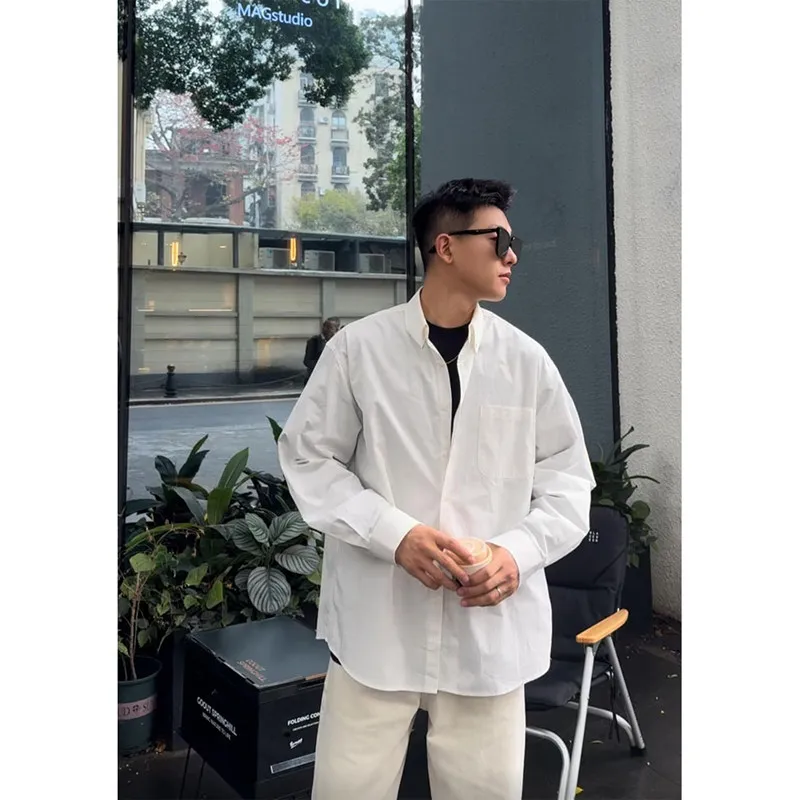 

White Long Sve Men's irt Summer Sun Protection Lightweight Loose Casual Sle Premium Feeling Lazy Faionable Cotton