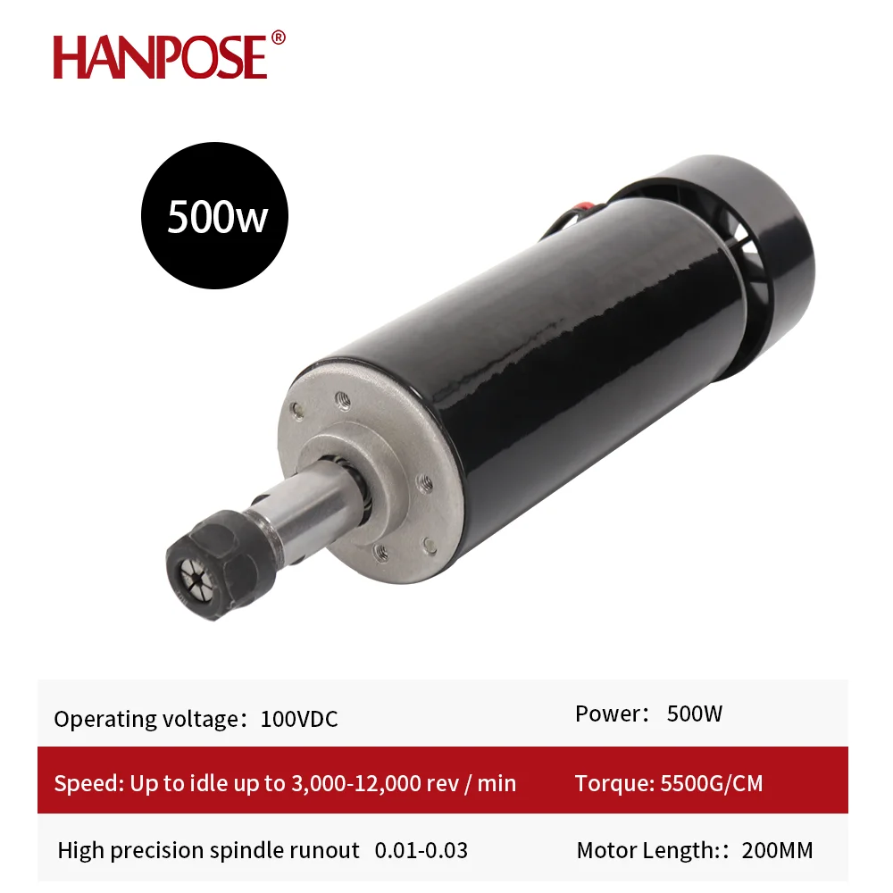 hanpose 0.5kw clamps Air cooled Air cooled dc spindle motor  ER11 chuck CNC 500W Spindle Motor + Power Supply speed governor