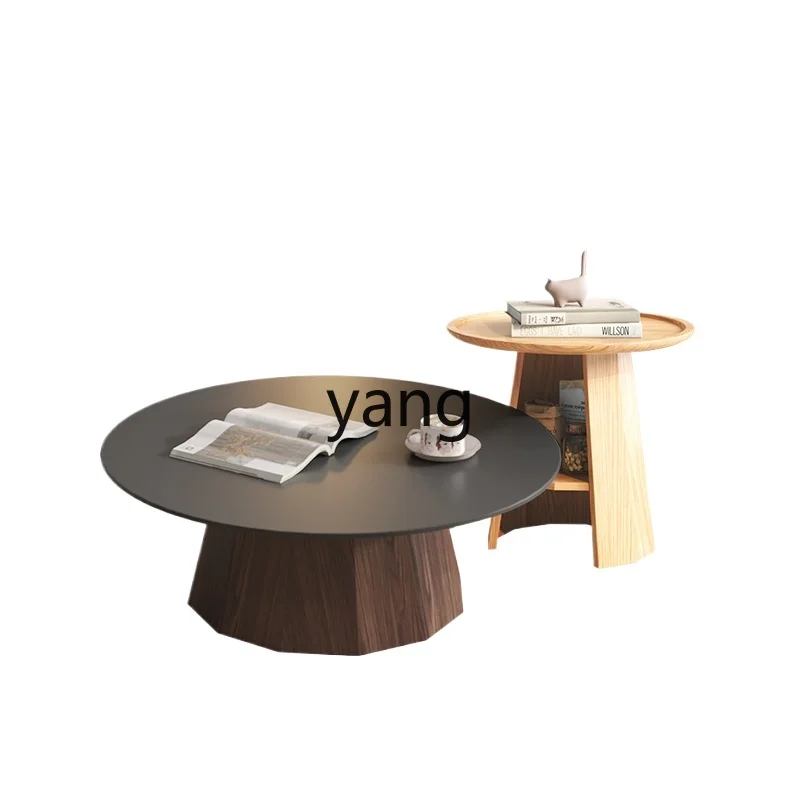 XYY high and low combination coffee table solid wood rock slab storage small apartment living room